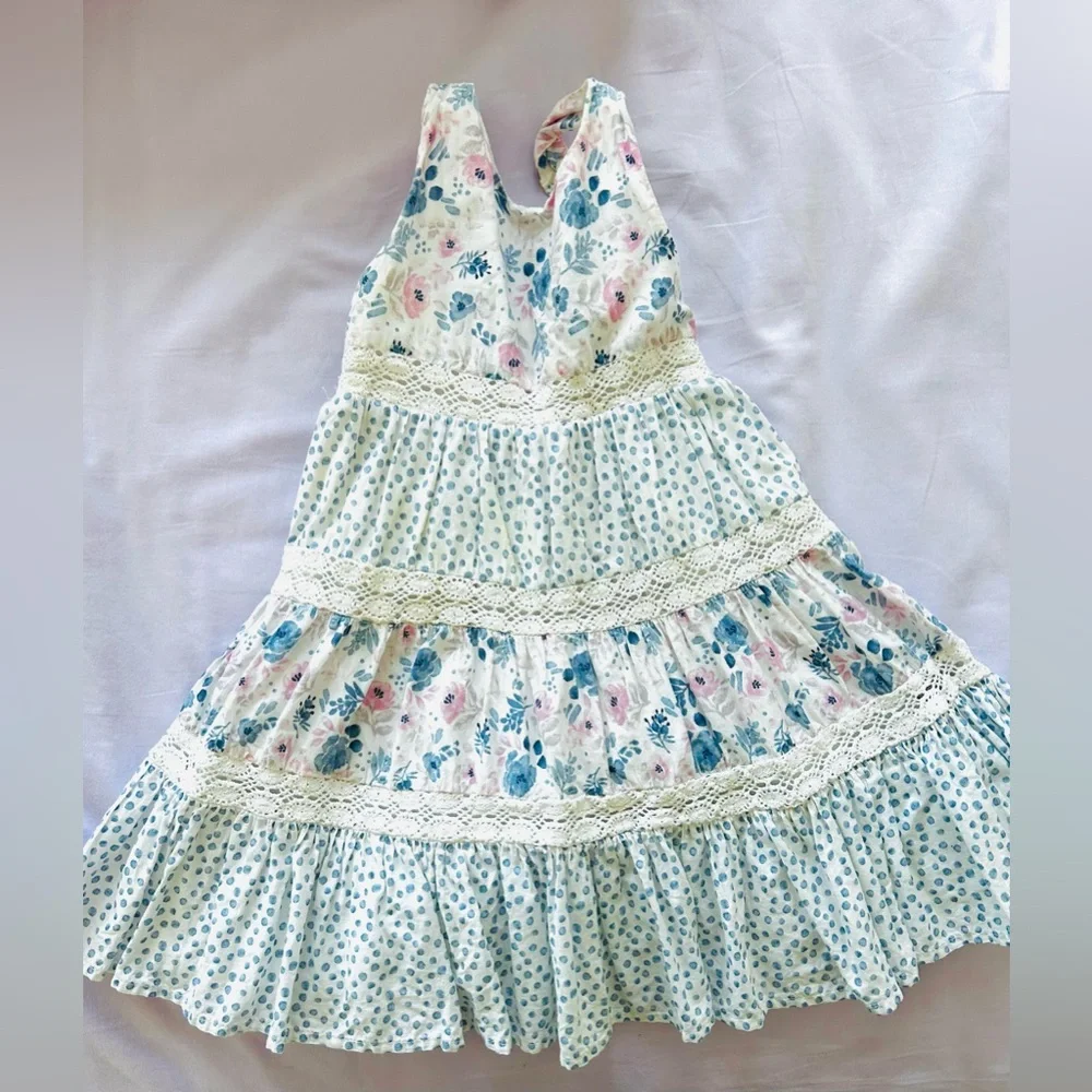 Tommy Bahama Girls Floral Crochet Tiered Lace Halter Cross Back Sundress 4T - Picture 1 of 9